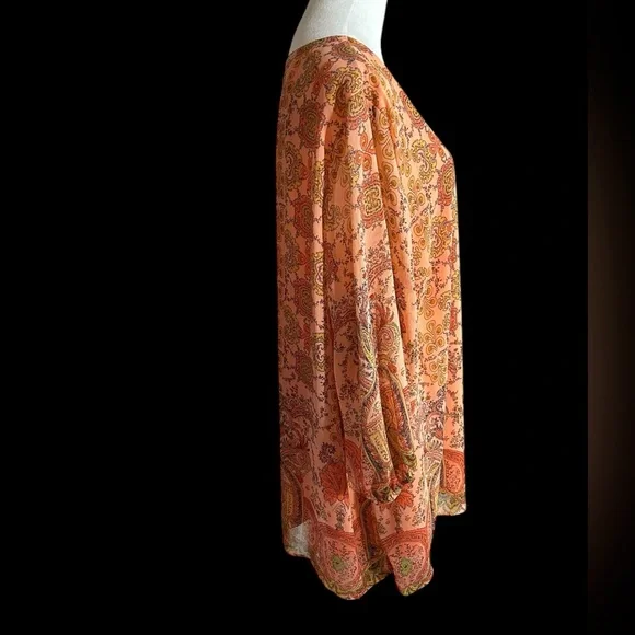 Beautiful Liz Claiborne Bohemian Peach Floral Tunic Top - Picture 2 of 9